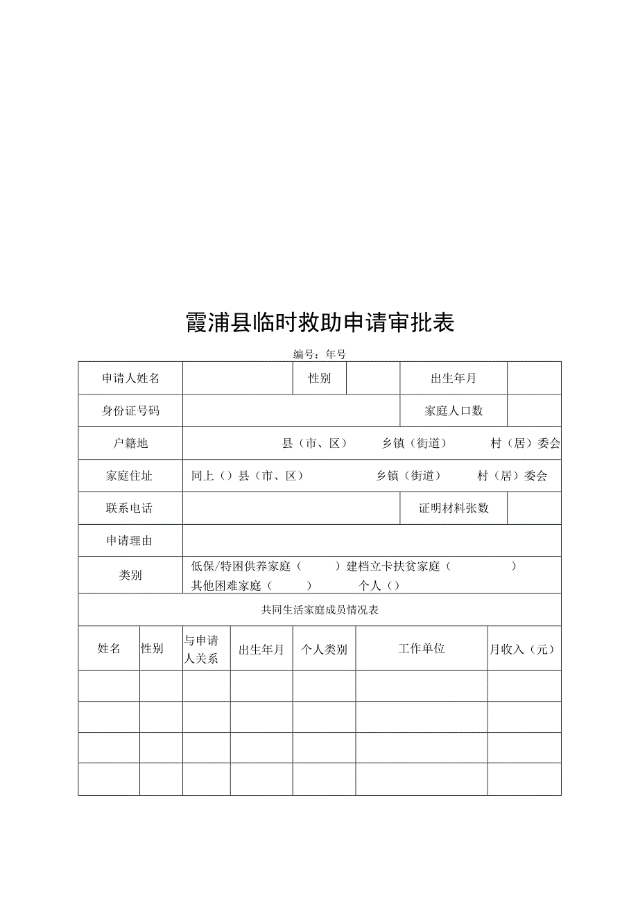 霞浦县临时救助申请审批表.docx_第1页