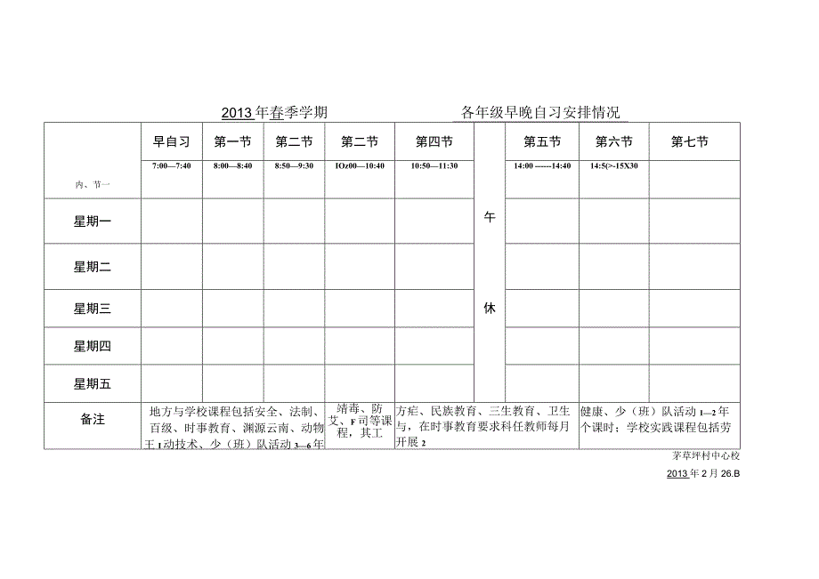 麻栗镇茅草坪村中心校授课时间表2013.docx_第1页