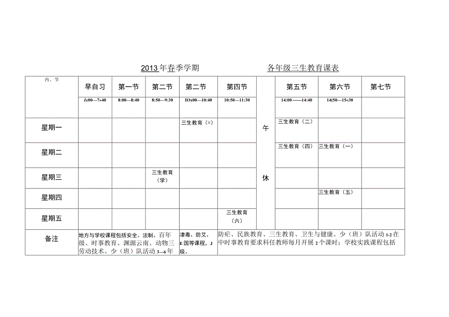 麻栗镇茅草坪村中心校授课时间表2013.docx_第2页