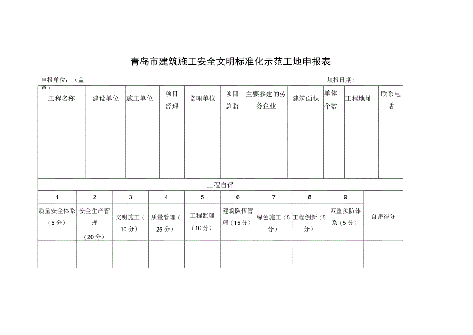 青岛市建筑施工安全文明标准化示范工地申报表.docx_第1页