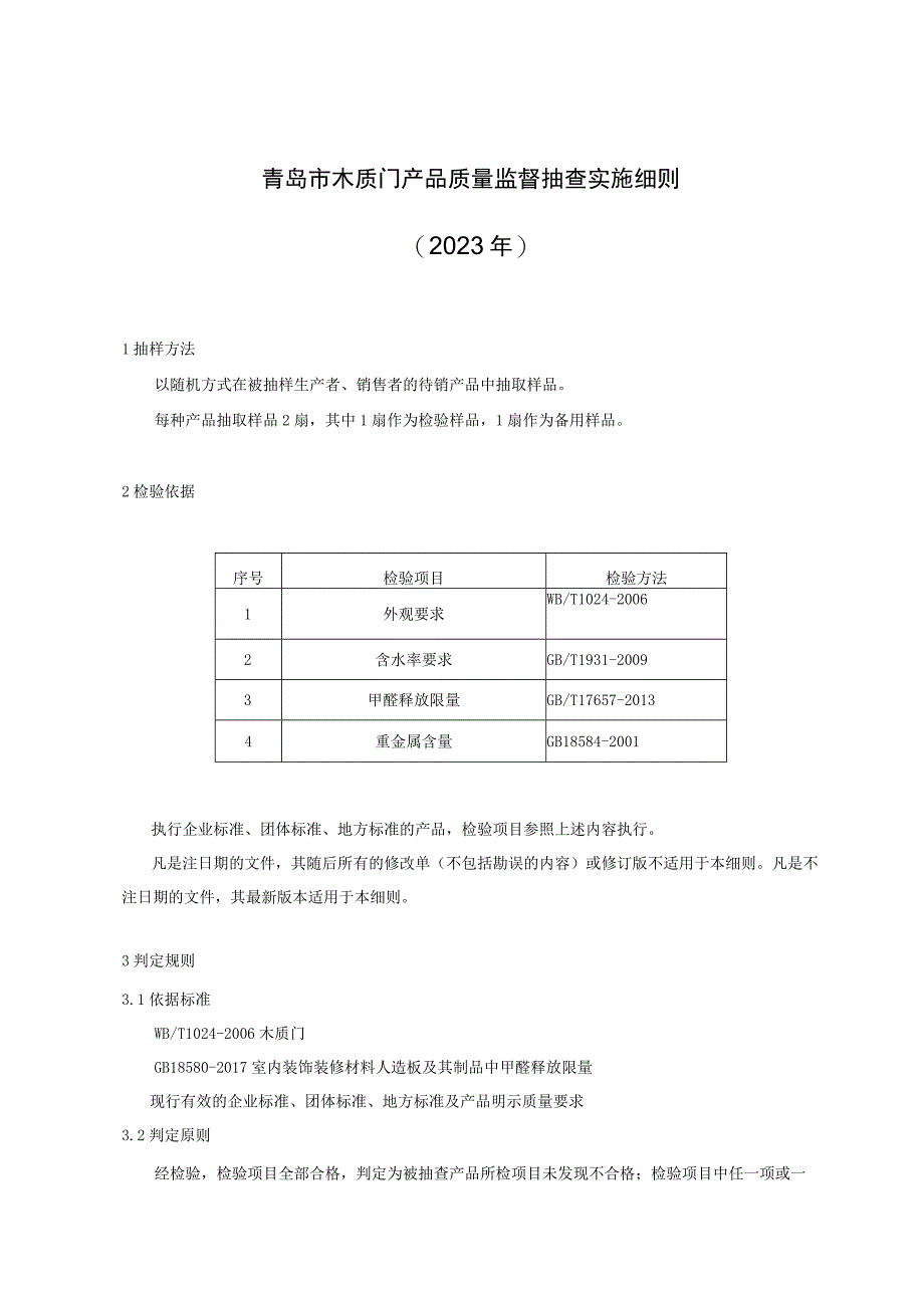 青岛市木质门产品质量监督抽查实施细则2023年.docx_第1页