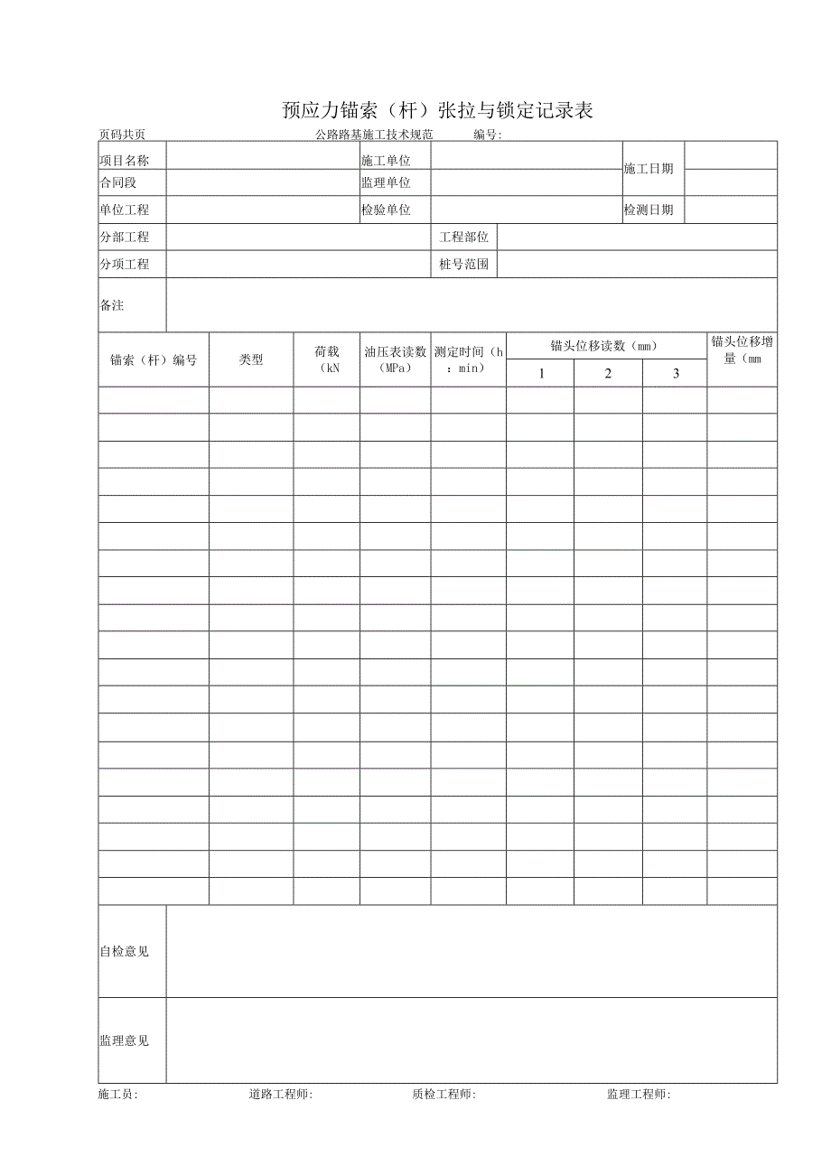 预应力锚索杆张拉与锁定记录表.docx_第1页