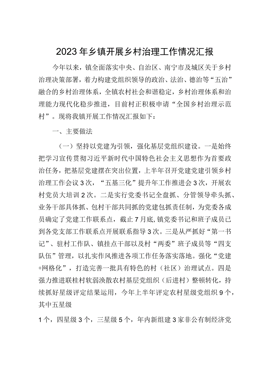 2023年乡镇开展乡村治理工作情况总结.docx_第1页