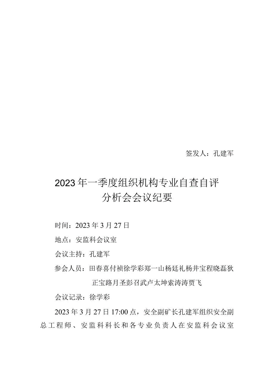 2021年一季度组织机构自评分析会会议纪要.docx_第1页