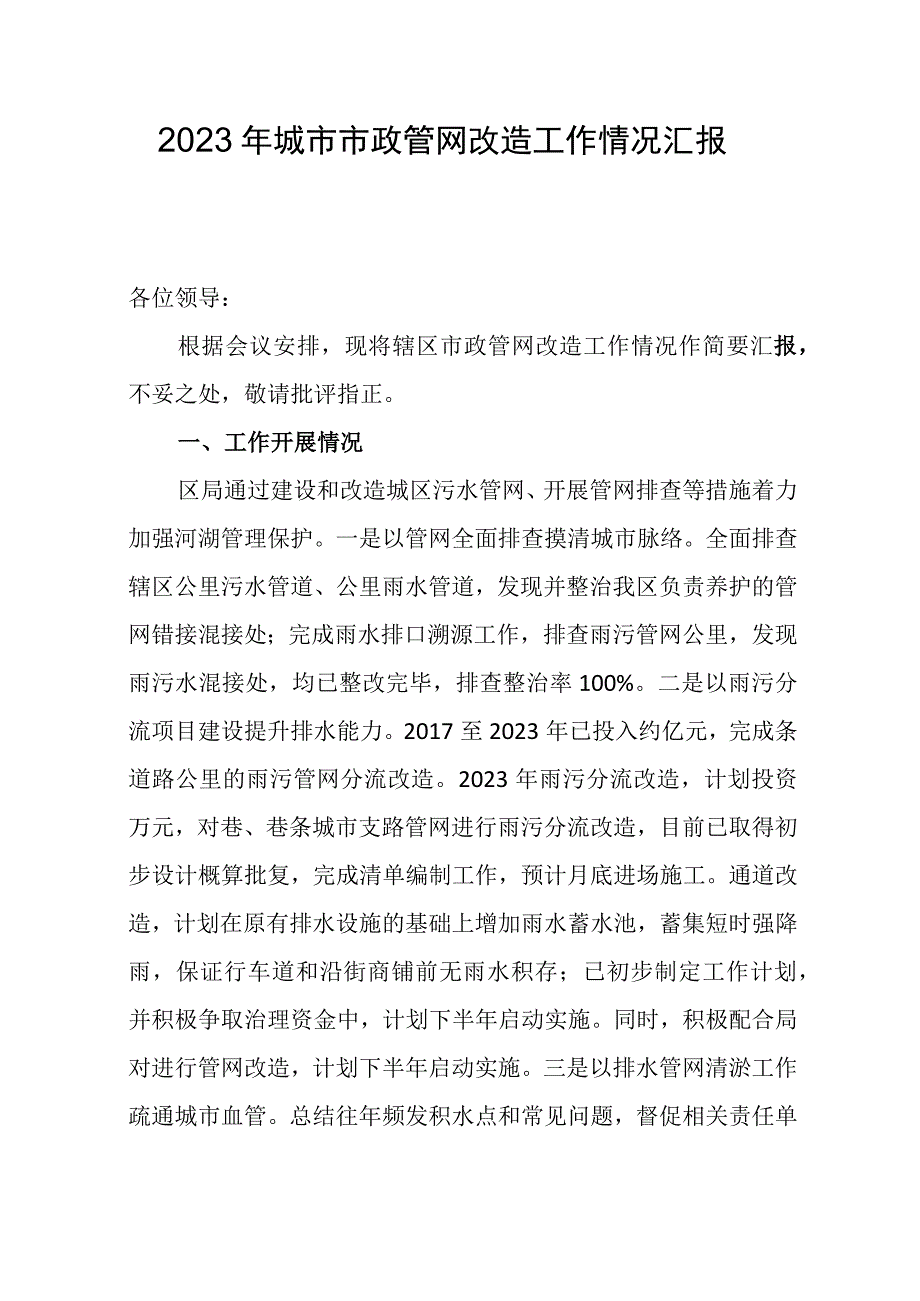 2023年城市市政管网改造工作情况总结.docx_第1页