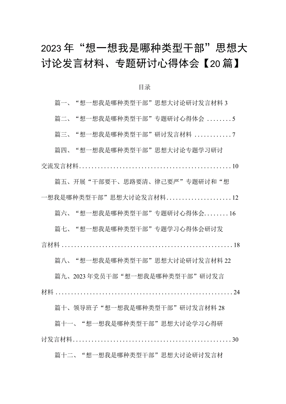 2023年“想一想我是哪种类型干部”思想大讨论发言材料、专题研讨心得体会【20篇】.docx_第1页