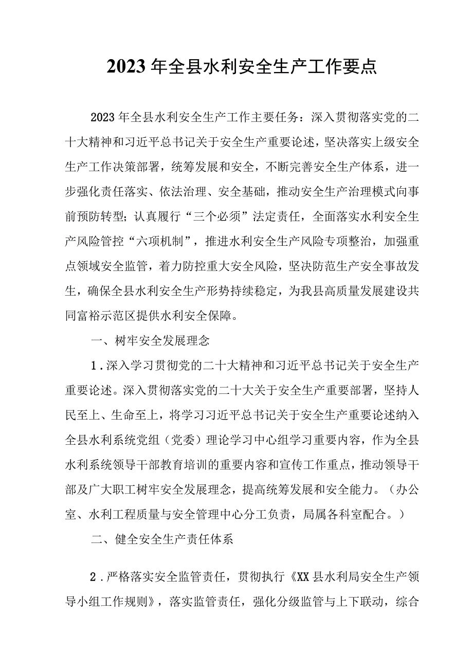 2023年全县水利安全生产工作要点.docx_第1页