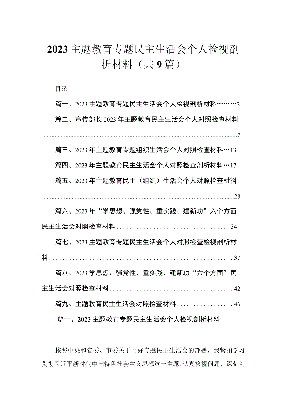 2023专题教育专题民主生活会个人检视剖析材料（共9篇）.docx_第1页