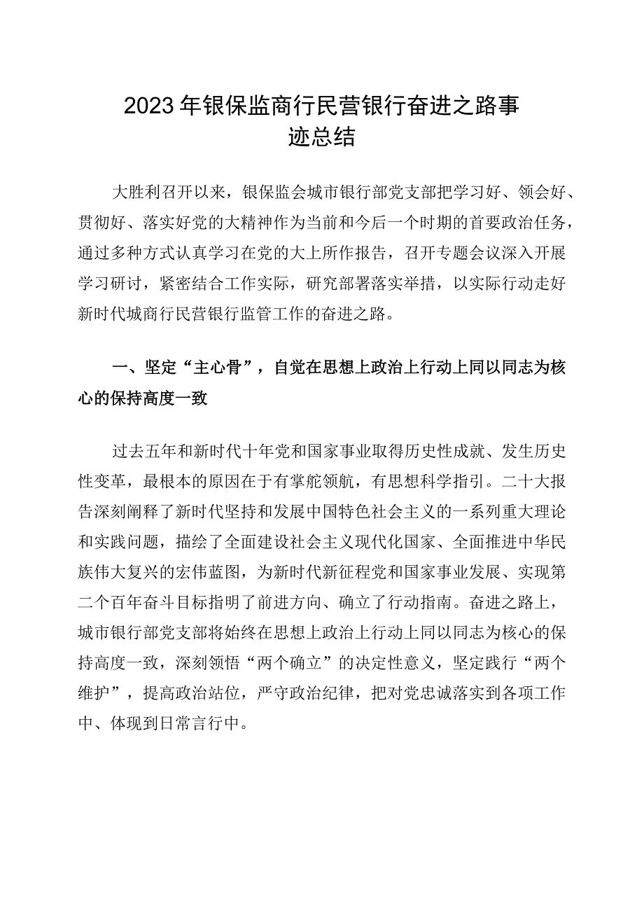 2023年银保监商行民营银行奋进之路事迹总结.docx_第1页