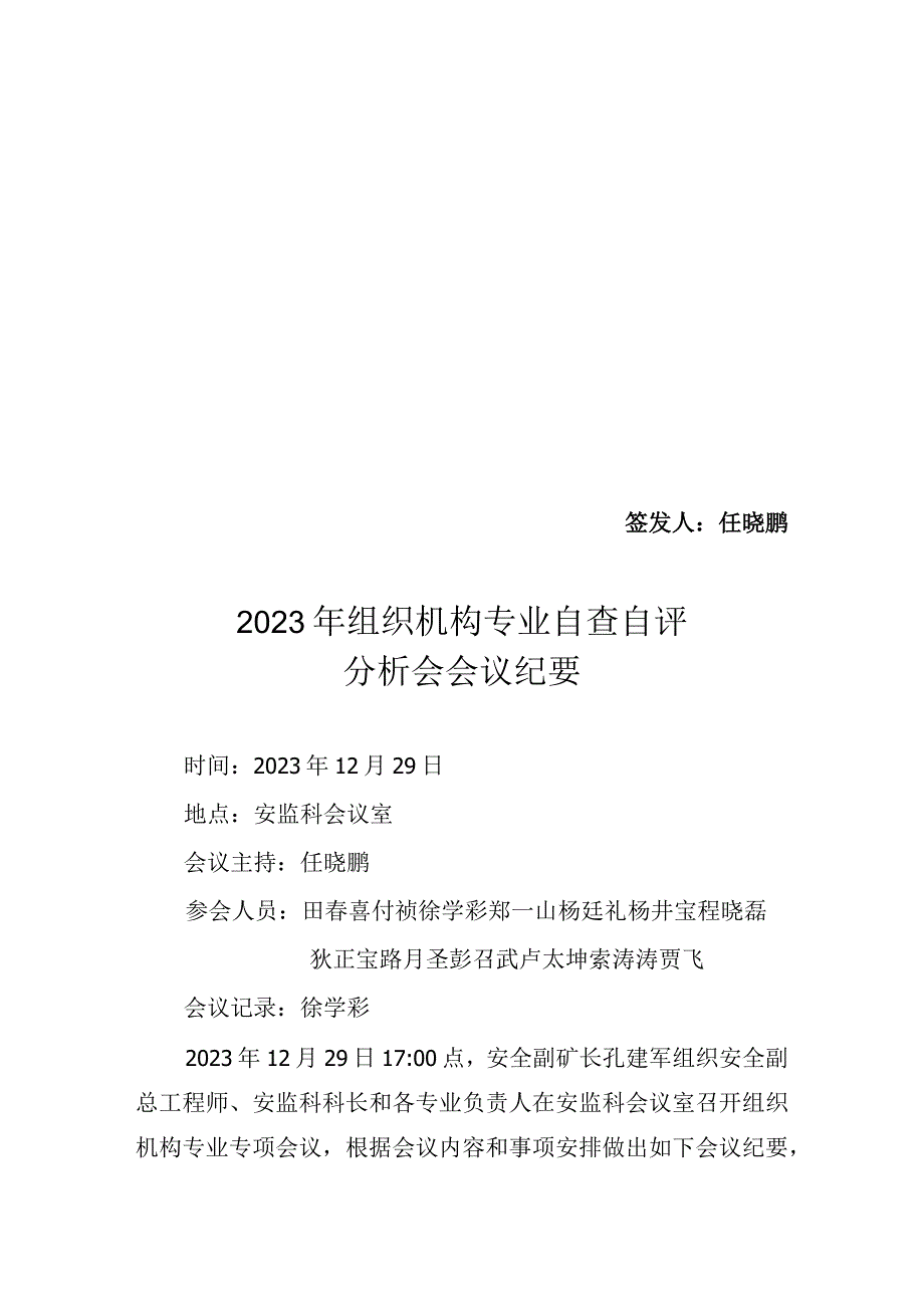 2020年组织机构自评分析会会议纪要.docx_第1页