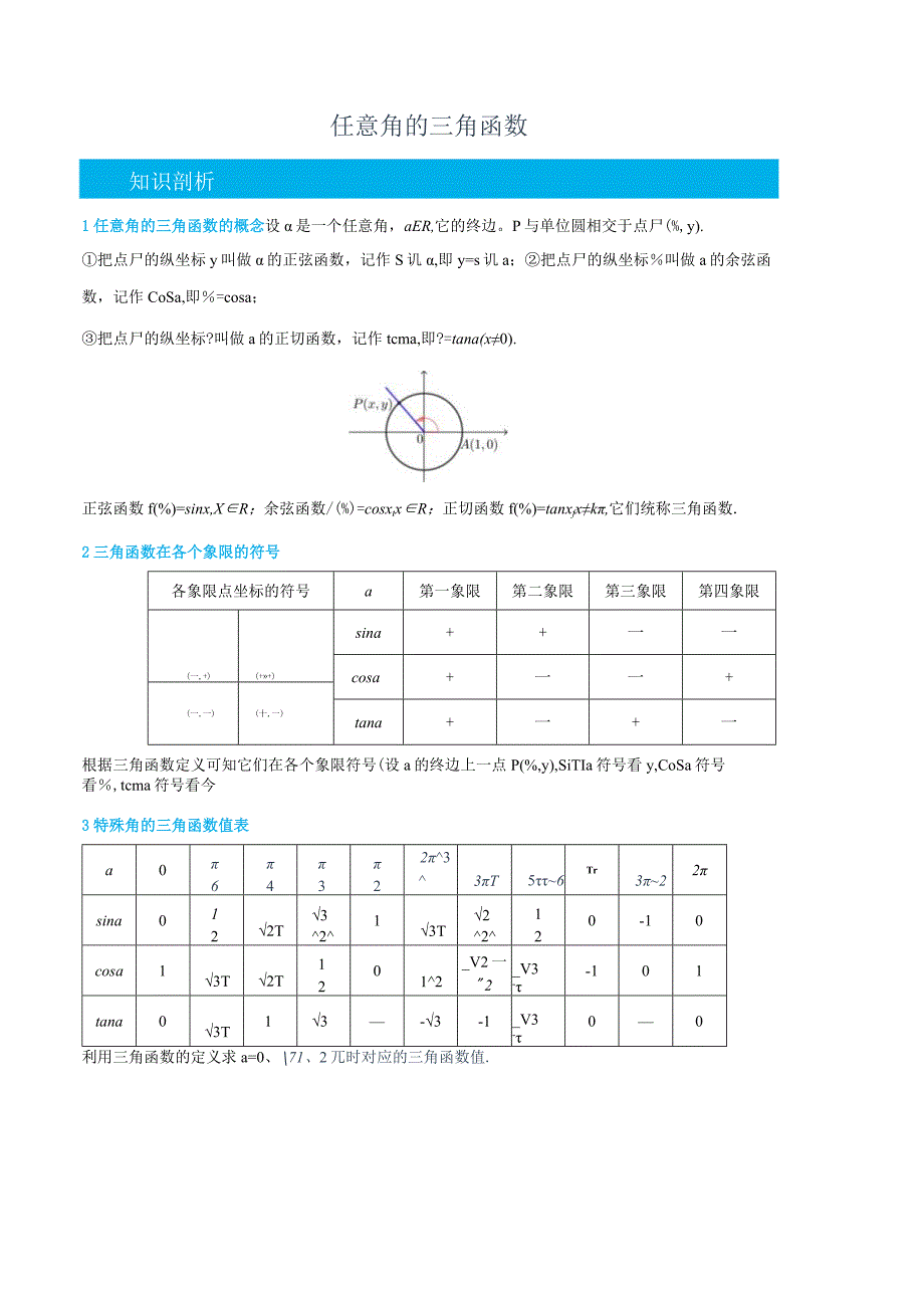 (人教A版必修第一册)5.2任意角的三角函数-(教师版).docx_第1页