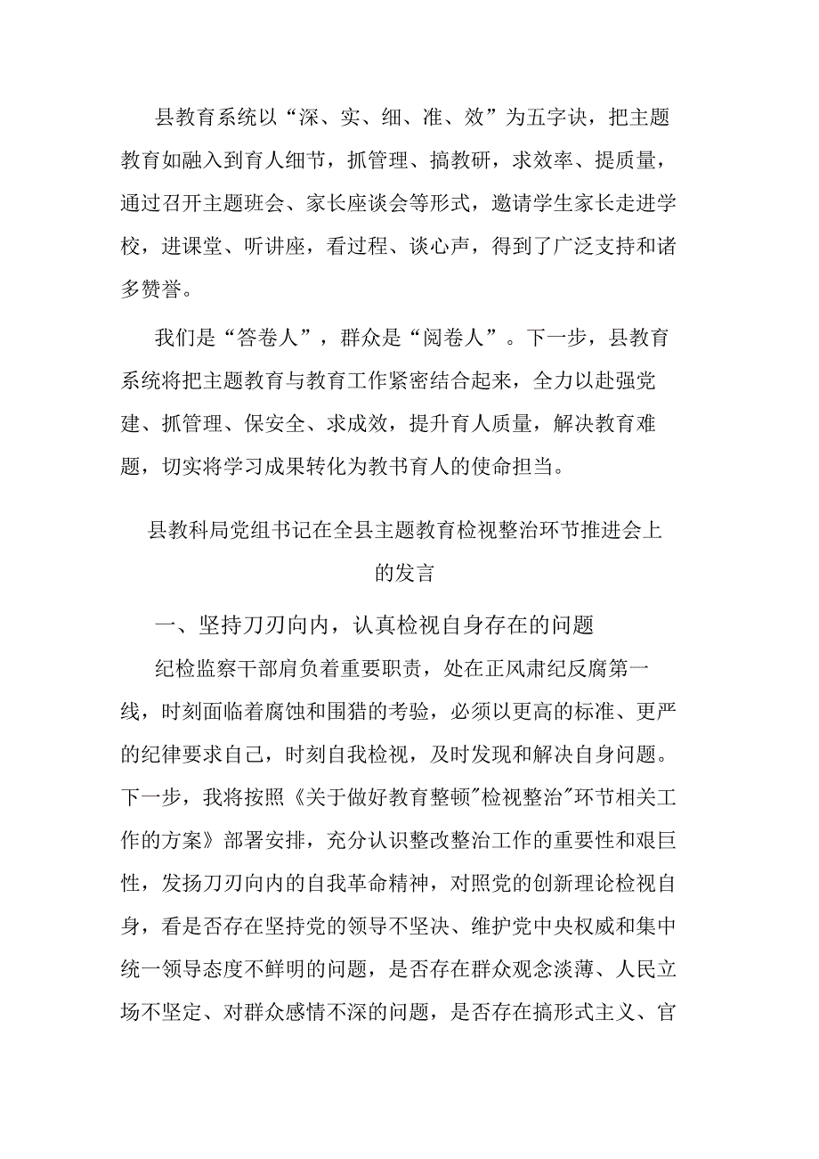 县教科局党组书记在全县主题教育检视整治环节推进会上的发言(二篇).docx_第3页