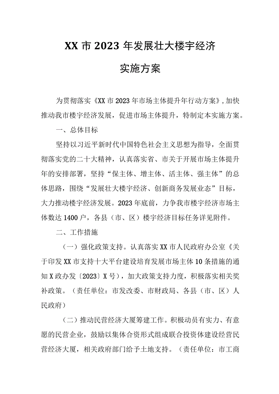 XX市2023年发展壮大楼宇经济实施方案.docx_第1页