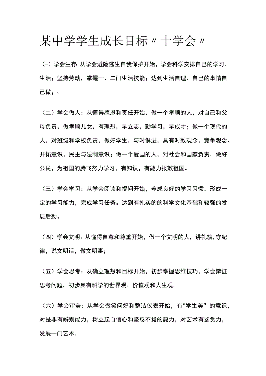 某中学学生成长目标十学会.docx_第1页