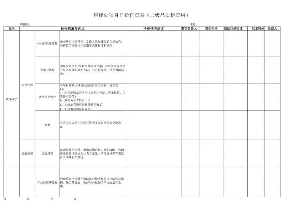 住宅、售楼处项目自检表（二级品质检查用）.docx_第1页