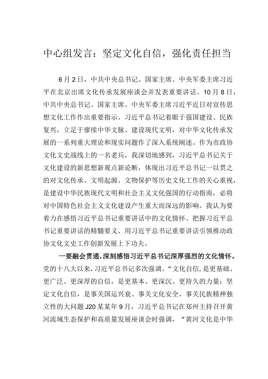 中心组发言：坚定文化自信强化责任担当.docx_第1页