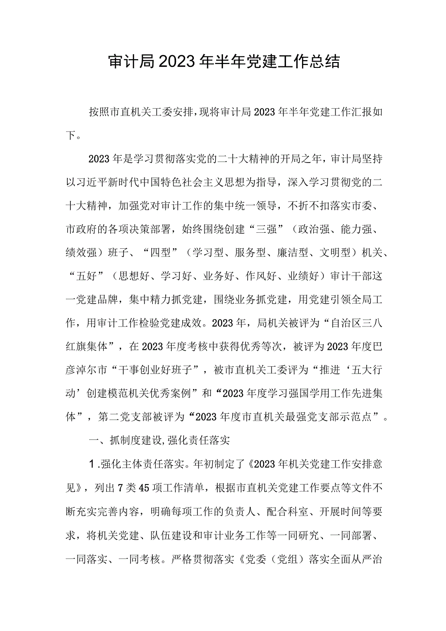 审计局2023年半年党建工作总结.docx_第1页