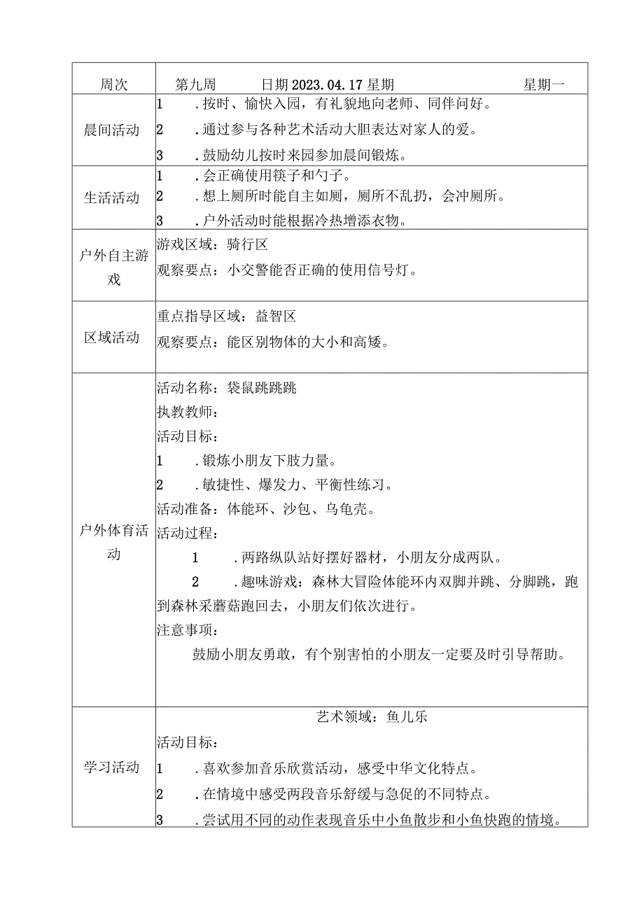 小一班备课本第9周备课教案.docx_第1页