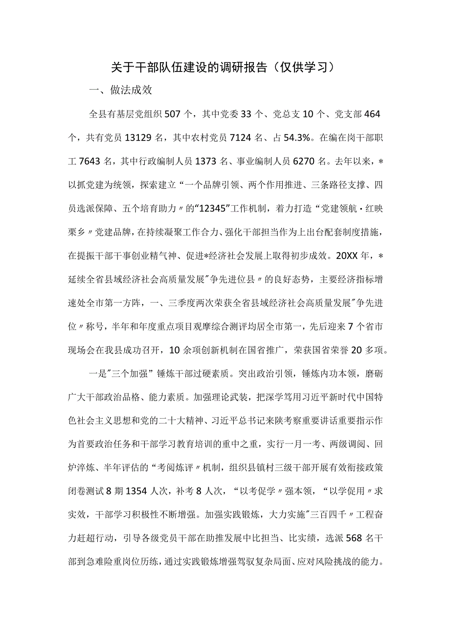 关于干部队伍建设的调研报告.docx_第1页