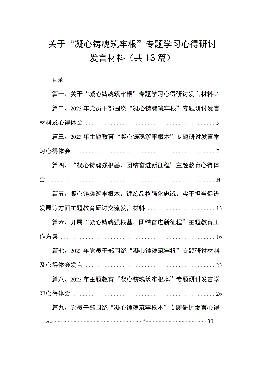 关于“凝心铸魂筑牢根”专题学习心得研讨发言材料13篇供参考.docx_第1页