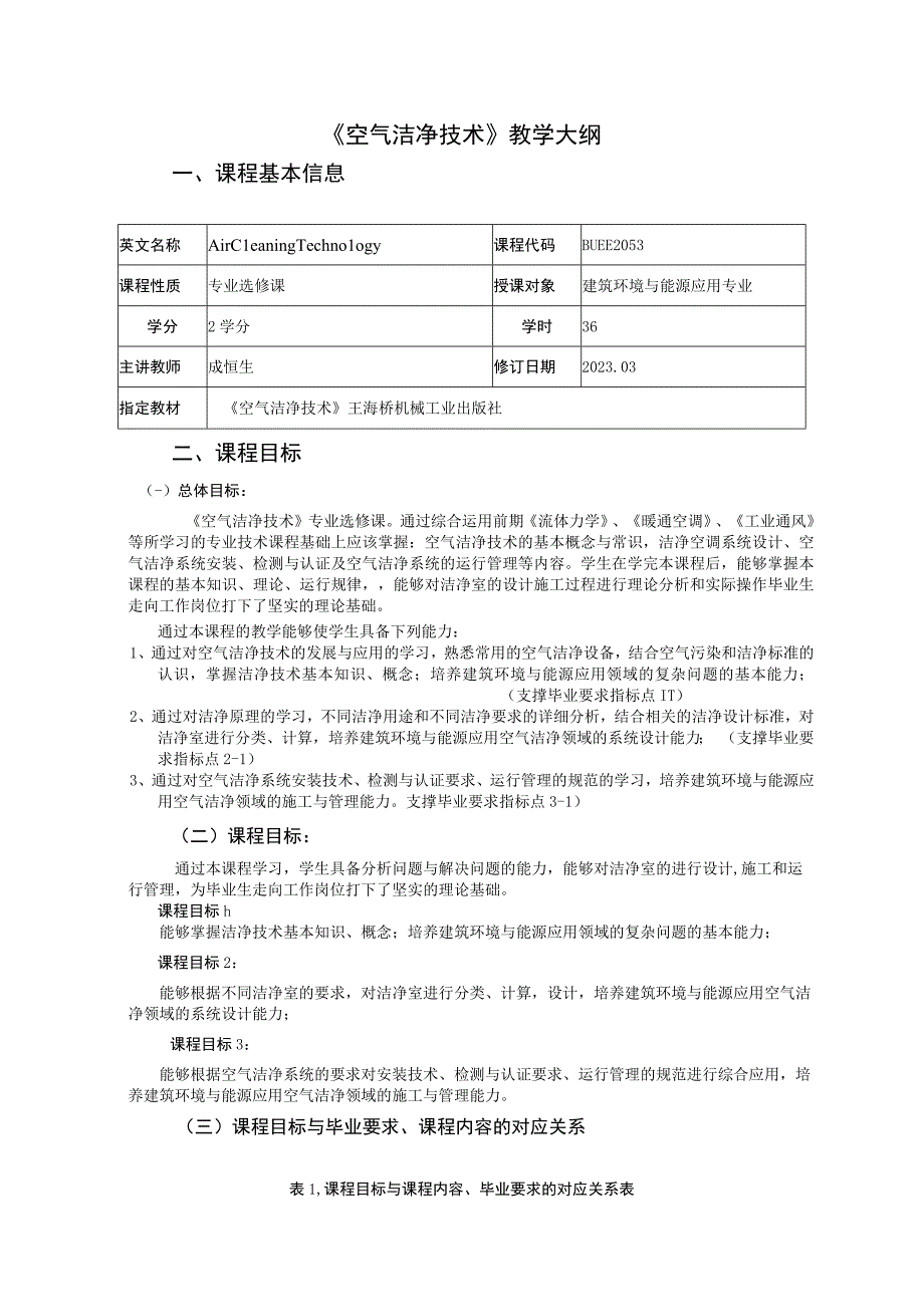 《空气洁净技术》教学大纲---成恒生.docx_第1页