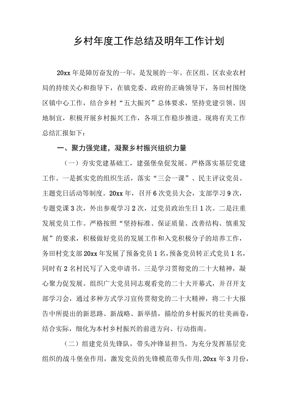 乡村年度工作总结及明年工作计划.docx_第1页