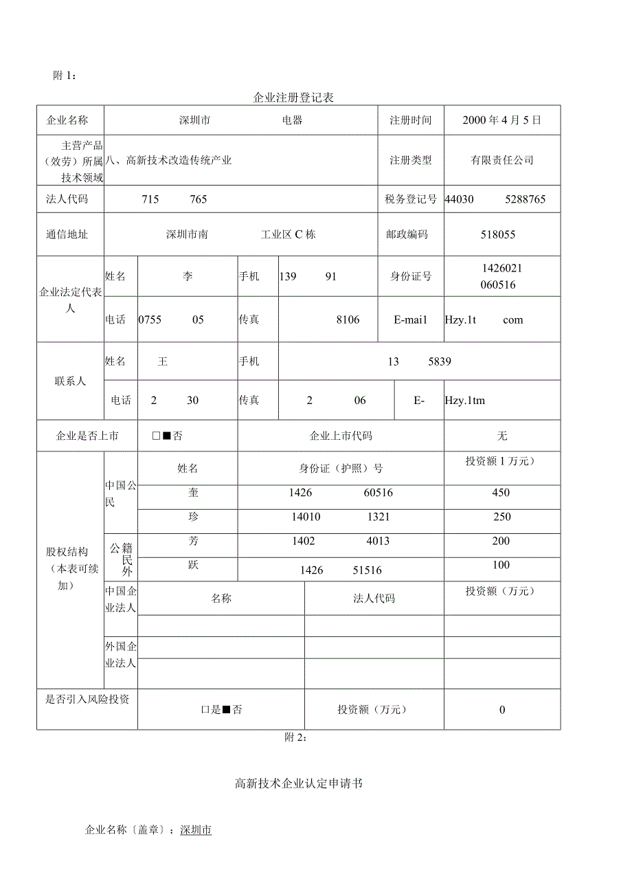 国家高新技术企业申请书参考模板.docx_第1页