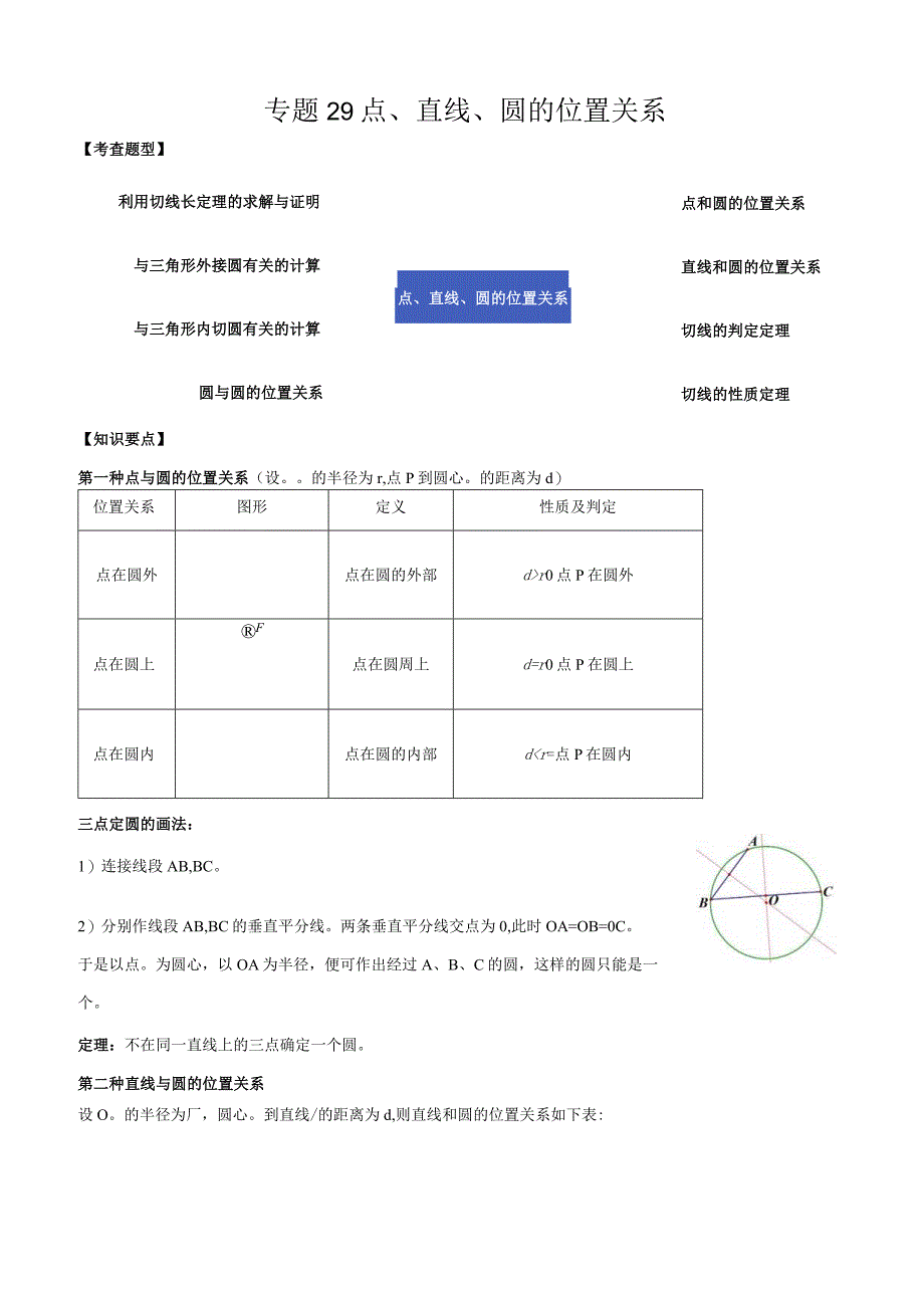 专题29 点、直线、圆的位置关系（原卷版）.docx_第1页