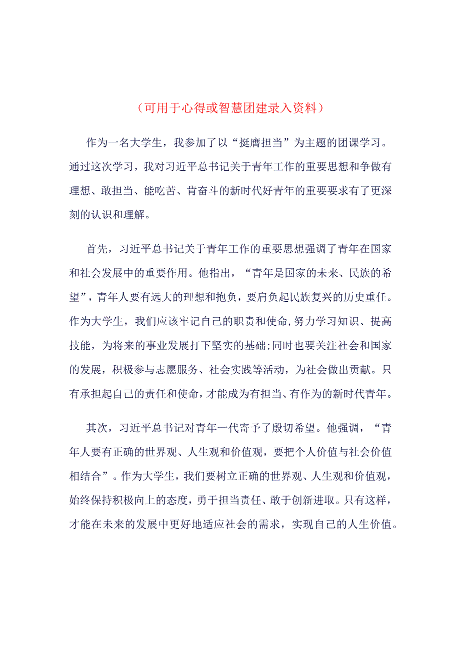 团支部2023“挺膺担当”主题团课(4篇合集).docx_第1页