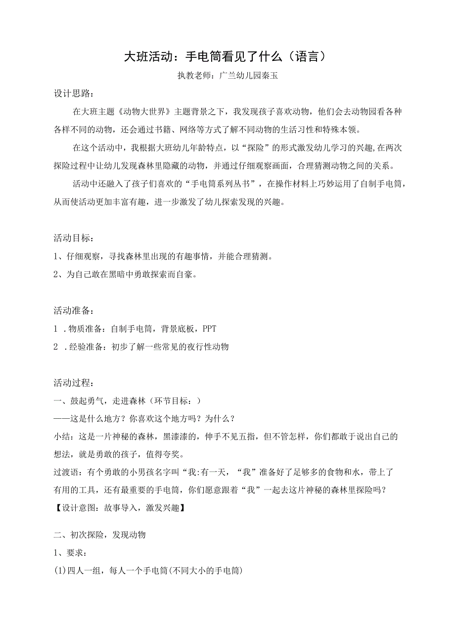 幼儿园优质公开课：大班语言绘本《手电筒看见了什么》教案.docx_第1页