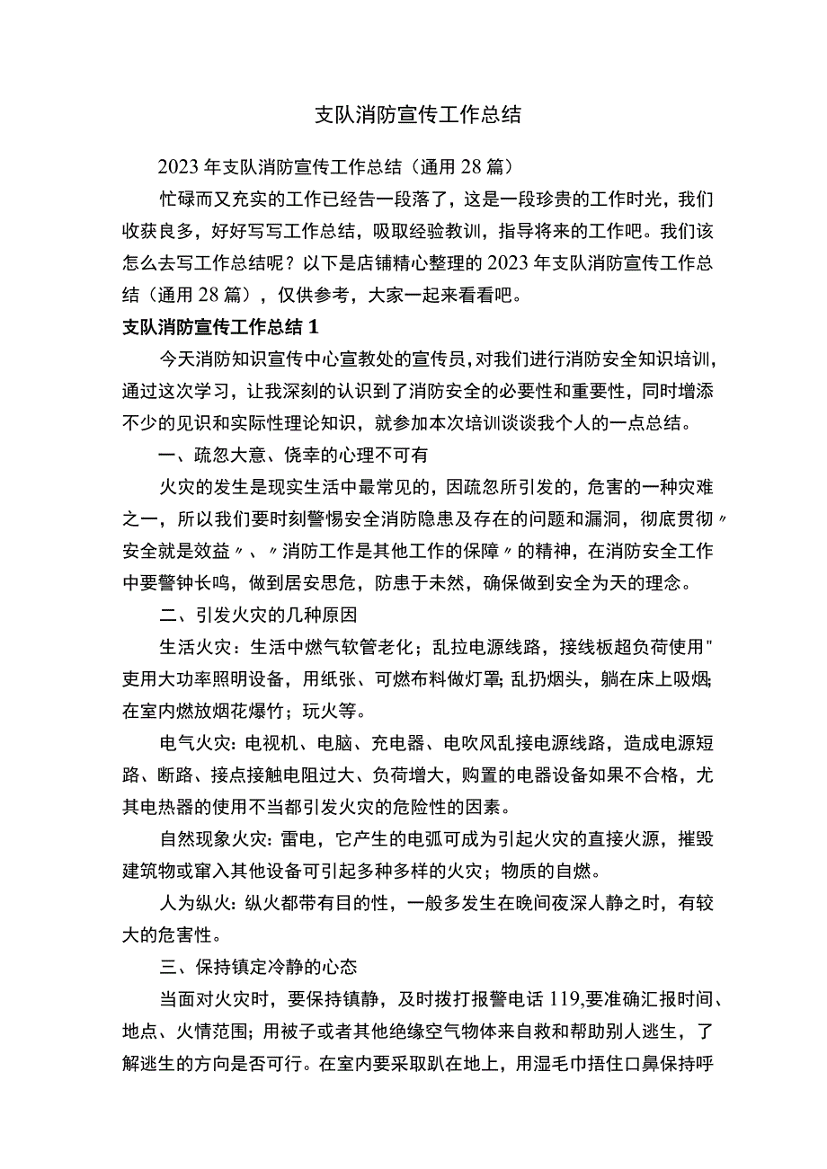 支队消防宣传工作总结.docx_第1页