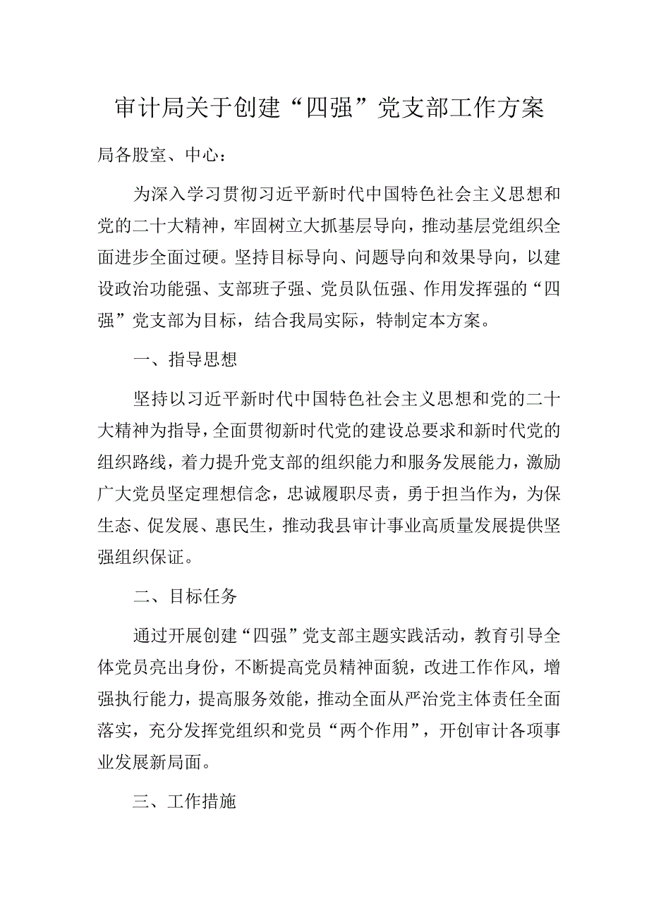 审计局关于创建“四强”党支部工作方案.docx_第1页