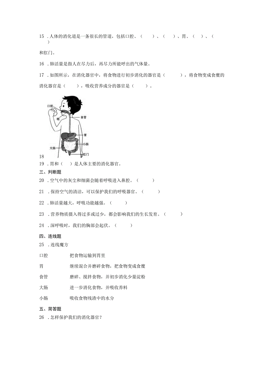 湘科版四年级上册科学第二单元消化与呼吸综合训练（含答案）.docx_第2页