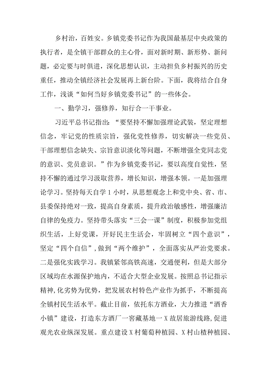 讲稿：如何当好乡镇党委书记——驾驭全局谋发展统筹协调绘蓝图.docx_第1页