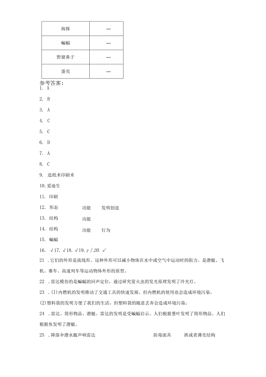 湘科版六年级上册科学第六单元创造与发明综合训练（含答案）.docx_第3页