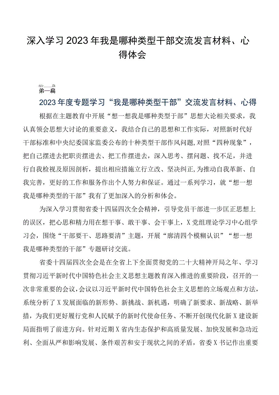 深入学习2023年我是哪种类型干部交流发言材料、心得体会.docx_第1页