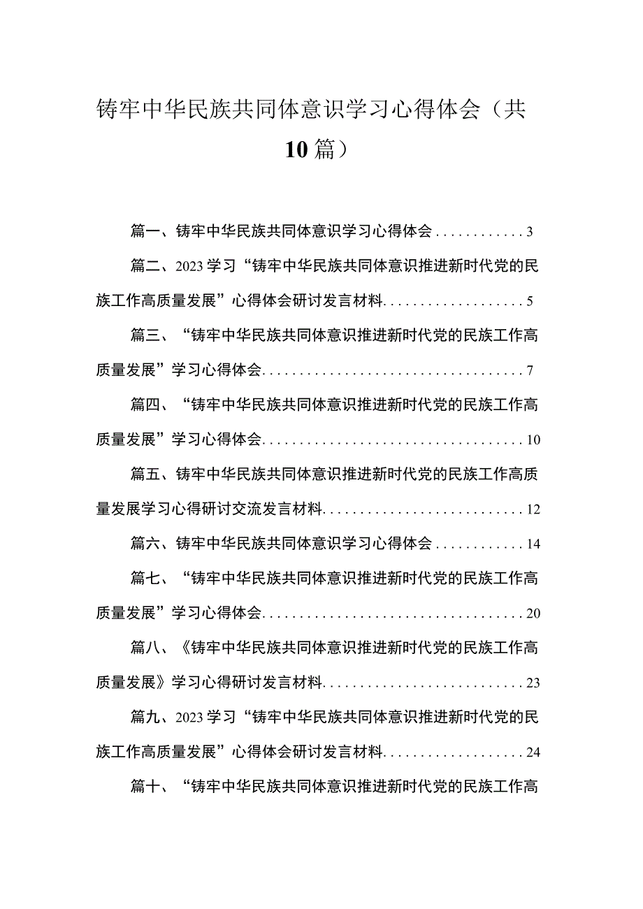 铸牢中华民族共同体意识学习心得体会范文精选(10篇).docx_第1页