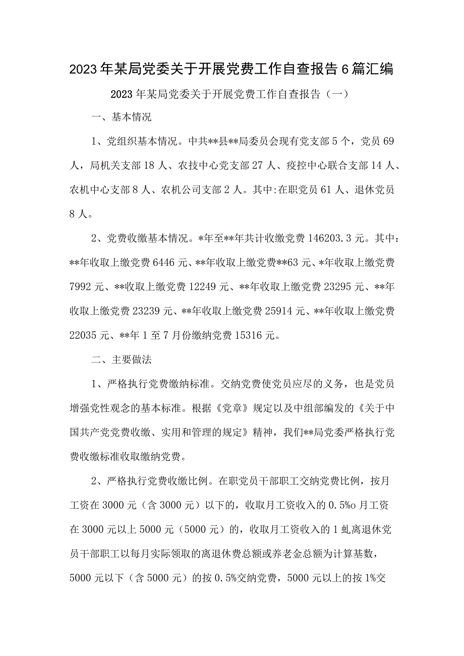 2023年某局党委关于开展党费工作自查报告6篇汇编.docx_第1页