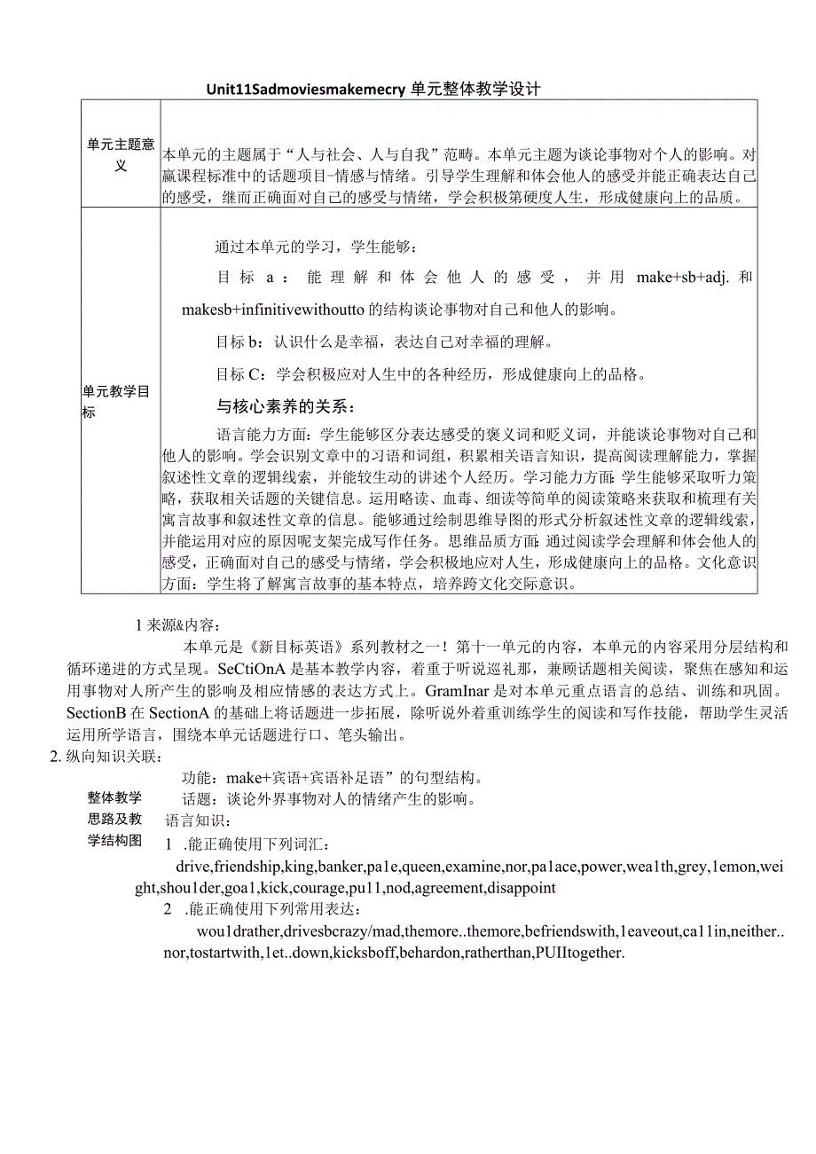 Section B 1a -1e 大单元教学设计Unit 11 Sad movies make me cry.docx_第1页