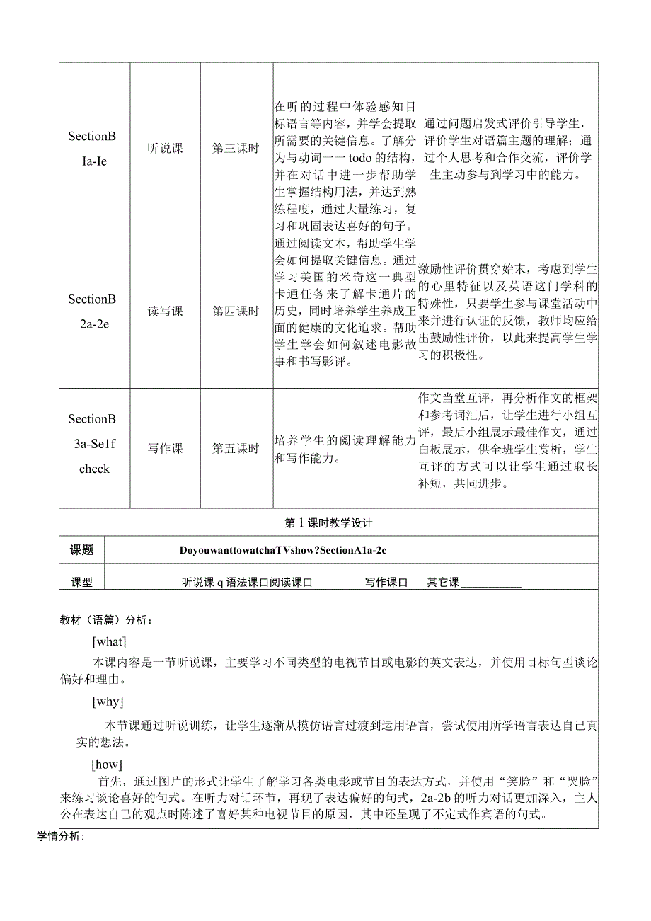 Section A 1a-2c 人教版新目标八年级上大单元教学设计Unit 5 Do you want to watch a TV show.docx_第3页