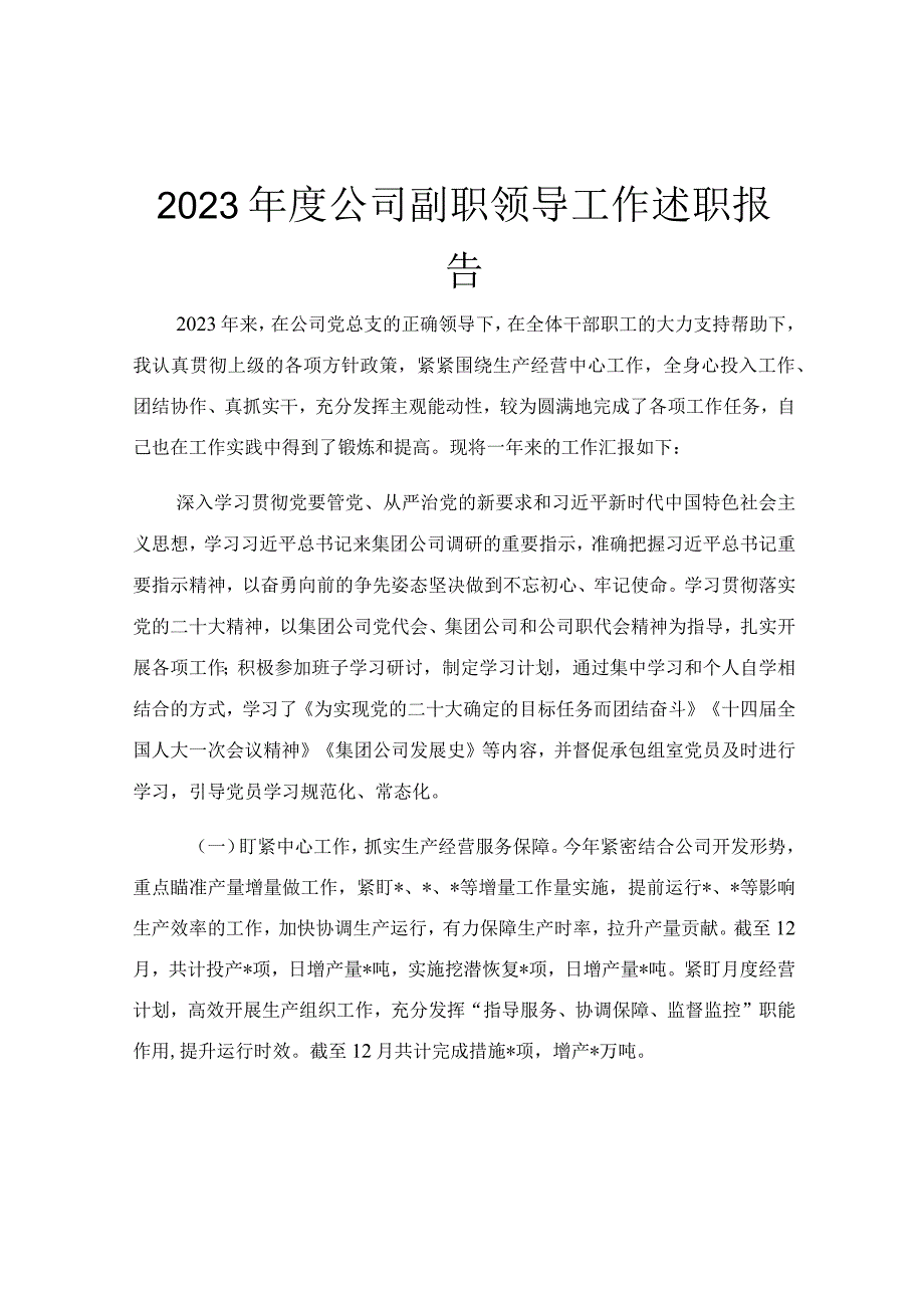 2023年度公司副职领导工作述职报告.docx_第1页