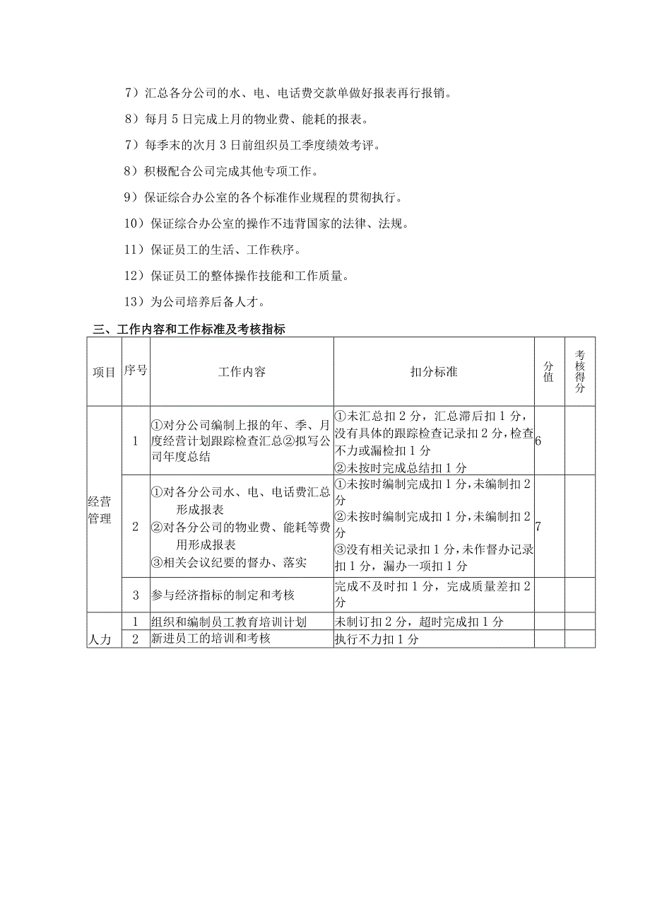 2024年度行政主管目标责任书(工作内容和工作标准及考核指标).docx_第3页