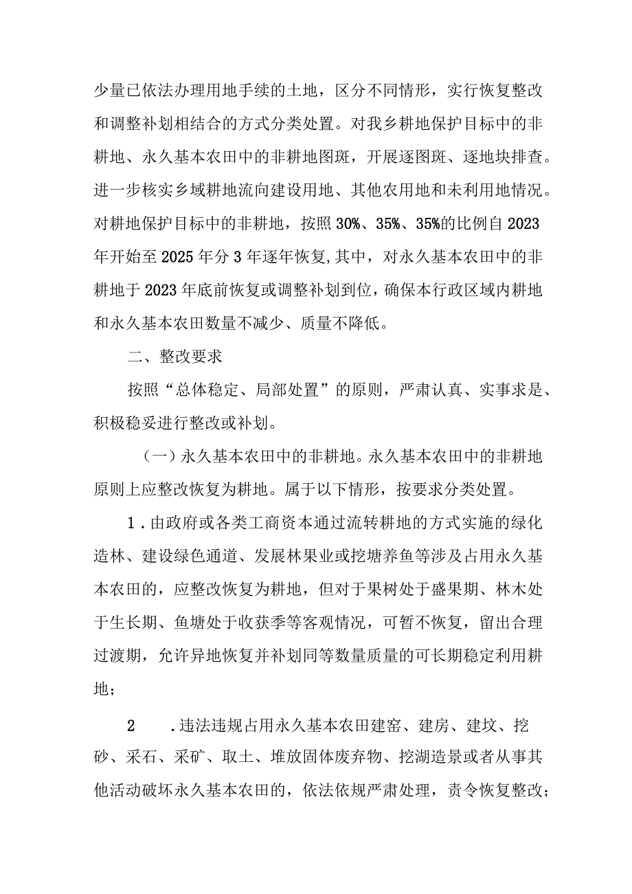 XX乡耕地和永久基本农田内非耕地整改处置方案.docx_第2页