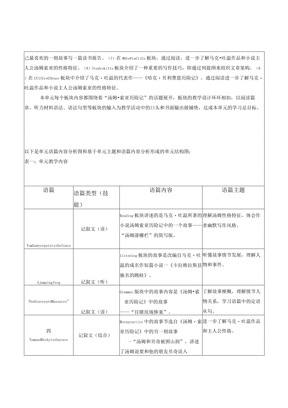 Unit 7 The Adventures of Tom Sawyer 单元整体教学设计（牛津深圳版九年级上）.docx_第2页