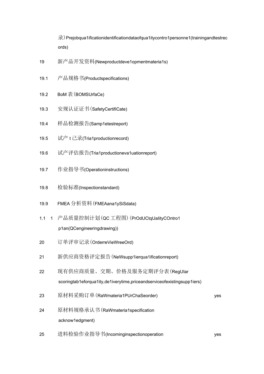 ISO9001质量体系审核文件资料清单全套中英文对照表.docx_第3页