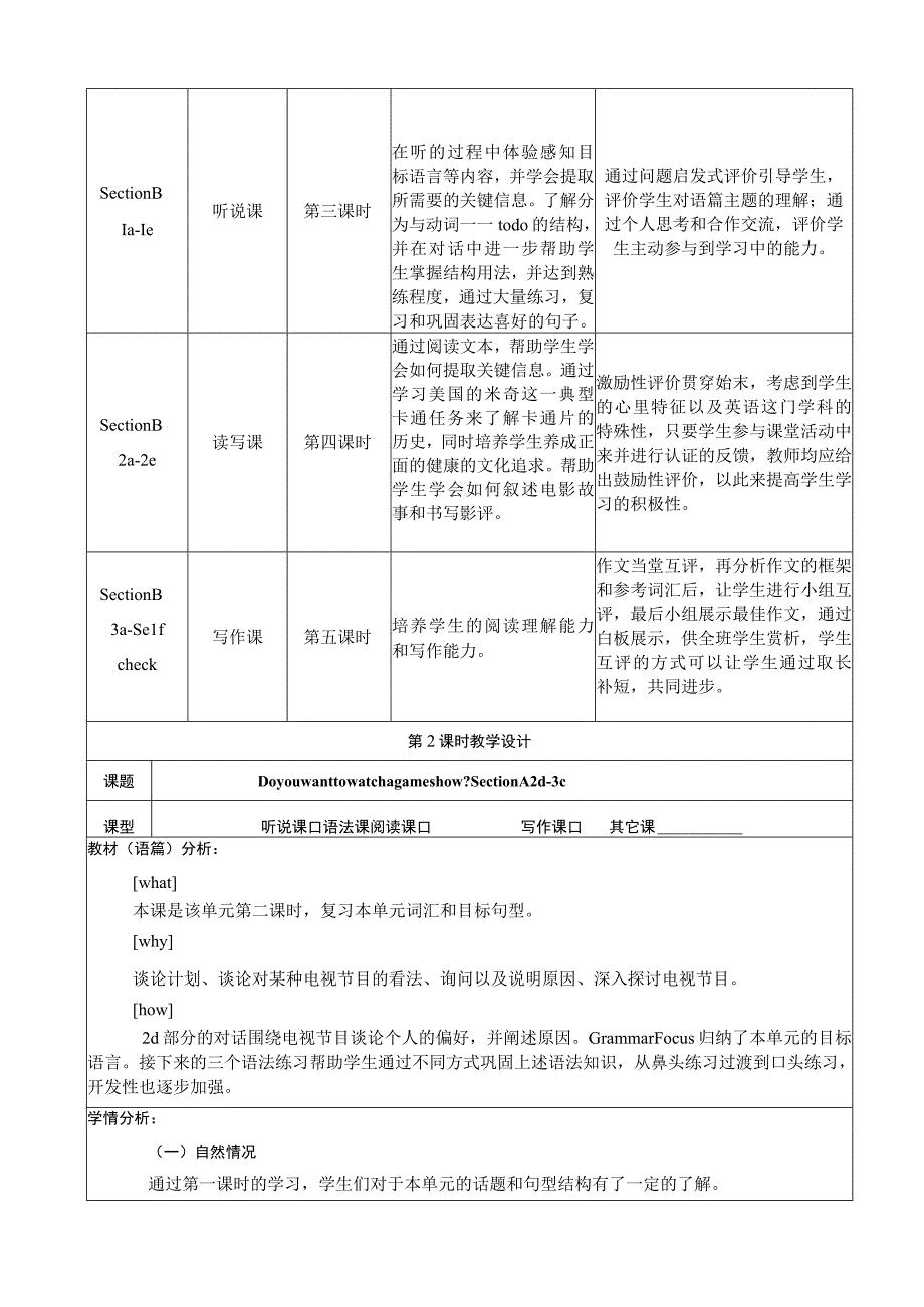 Section A 2d-3c 大单元教学设计 人教版目标八年级上册Unit 5 Do you want to watch a game show.docx_第3页