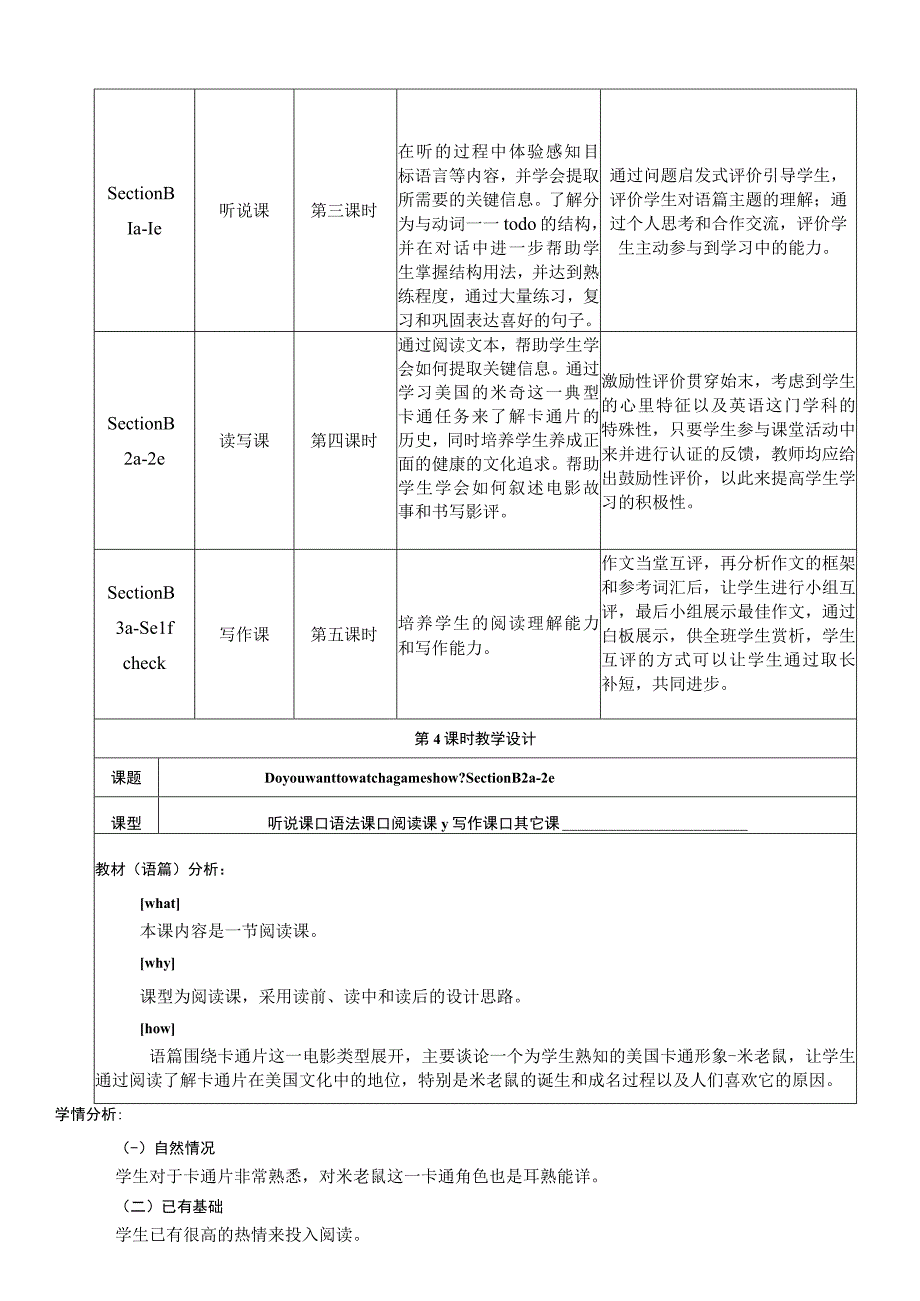 Section B 2a-2e 大单元教学设计 Unit 5 Do you want to watch a game show.docx_第3页