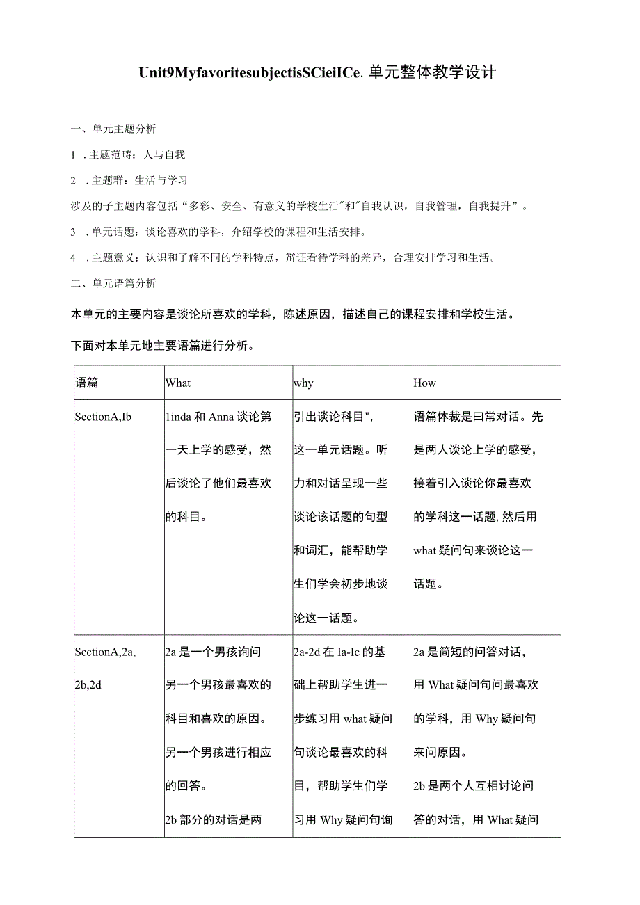 Unit9 My favorite subject is science大单元整体教学设计（人教版七年级上）.docx_第1页