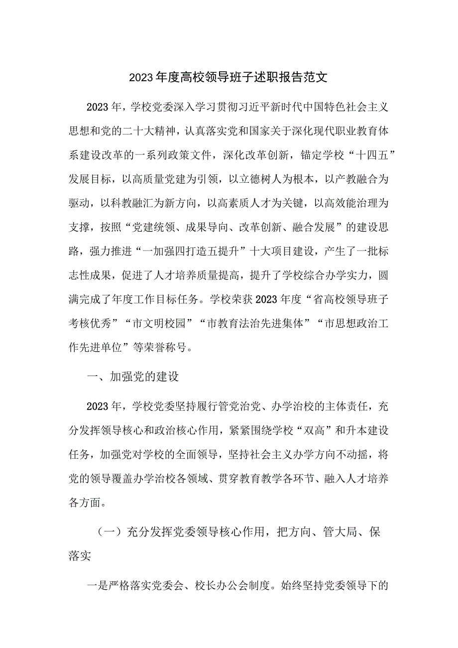 2023年度高校领导班子述职报告范文.docx_第1页