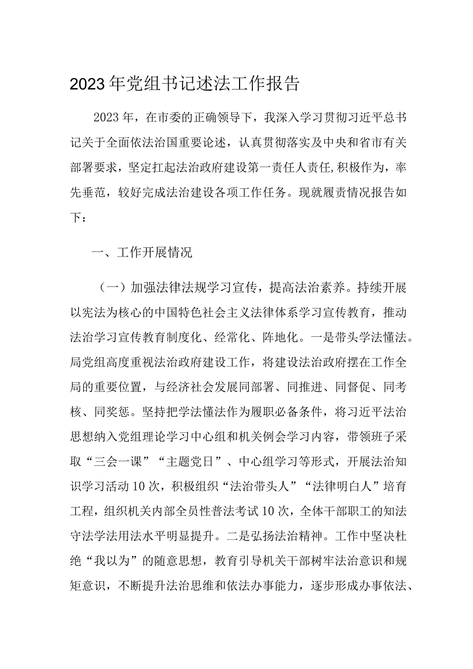 2023年党组书记述法工作报告.docx_第1页